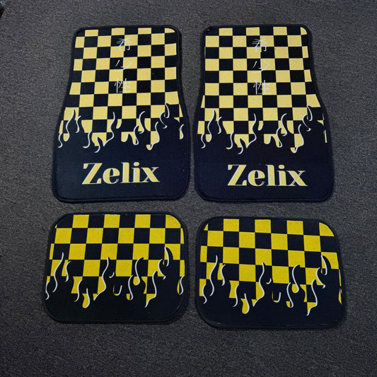 Yellow Checkered Zelix Car Floor Mats | Racing-Inspired
