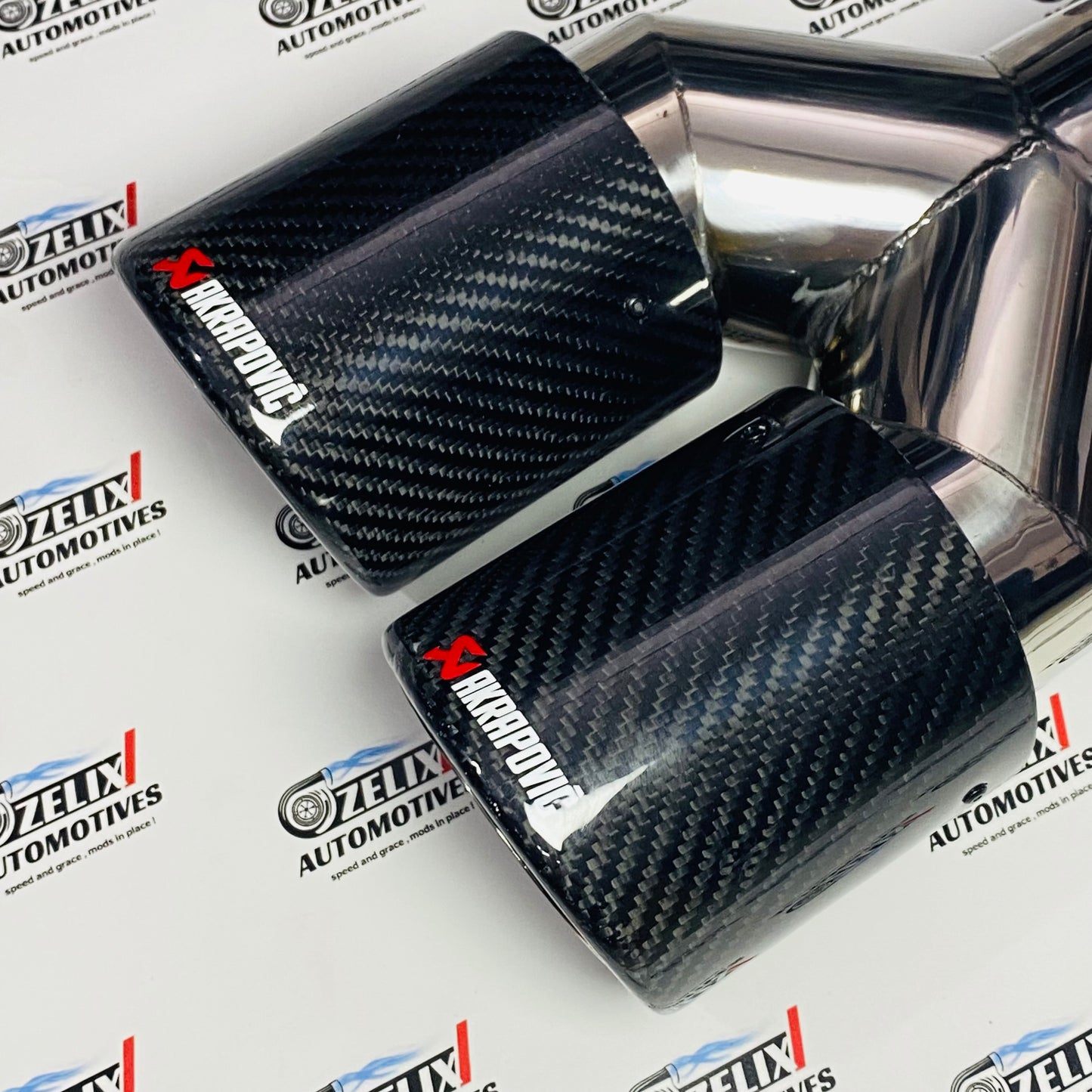 Akrapovic Style Dual Exhaust Tip –|Glossy Carbon Fiber Finish (Universal Fit) (74-79mm)