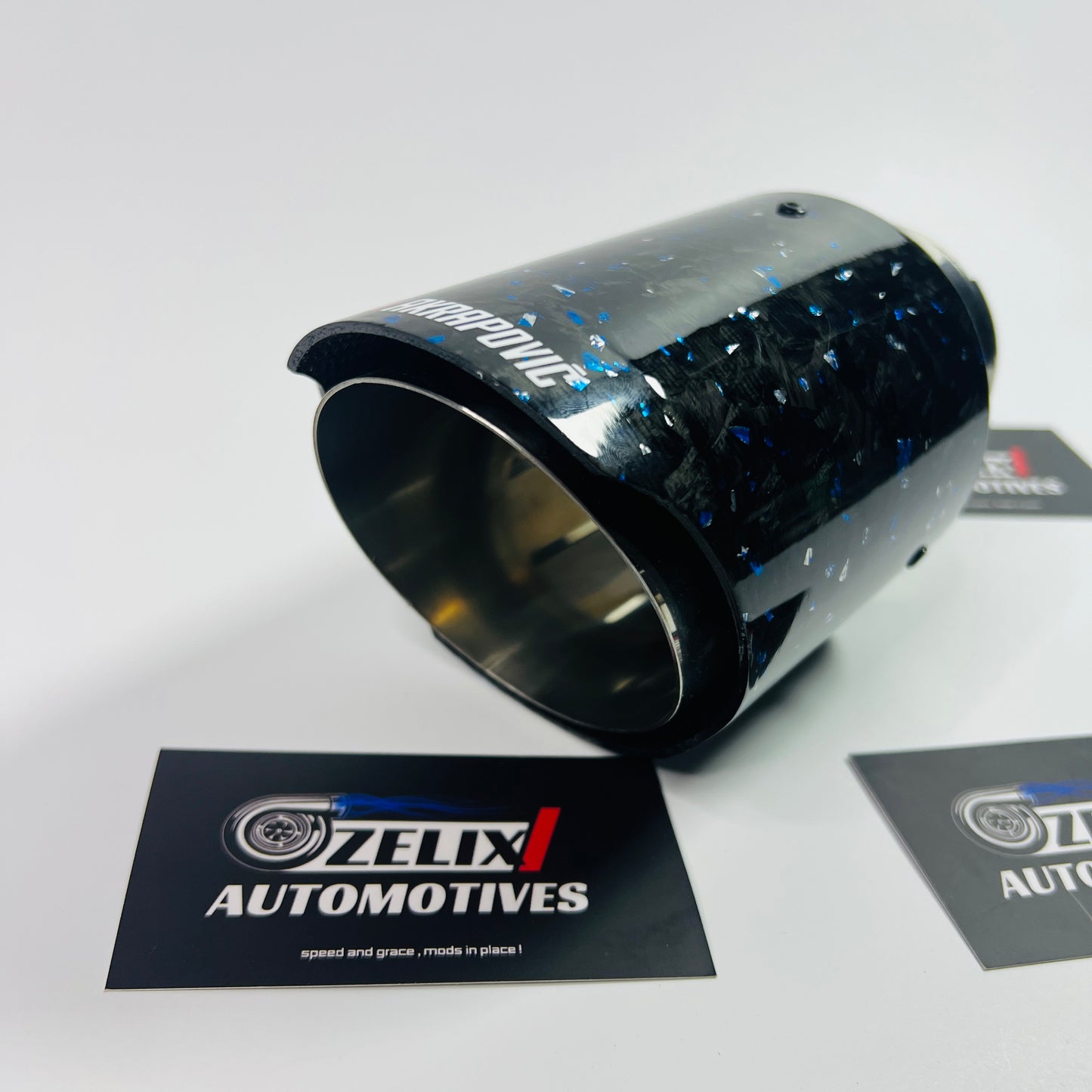 Akrapovic Exhaust Tip | Blue Forged Carbon Single Tip
