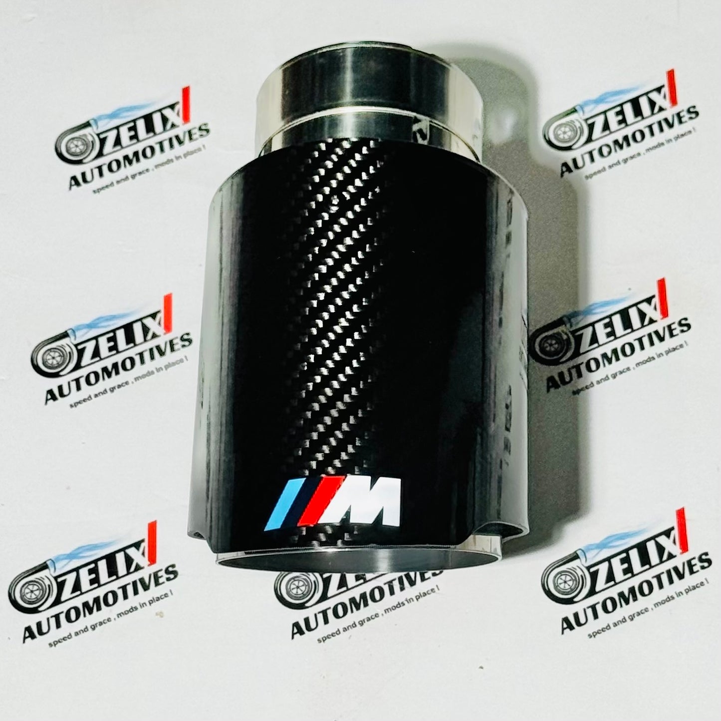 M-Style Carbon Fiber Exhaust Tip | Universal Glossy Performance Stainless Steel Tip
