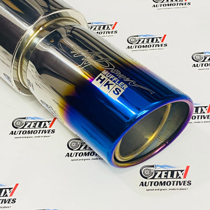 HKS Single Tip Universal Exhaust Muffler | Burnt Finish (No DB Killer)