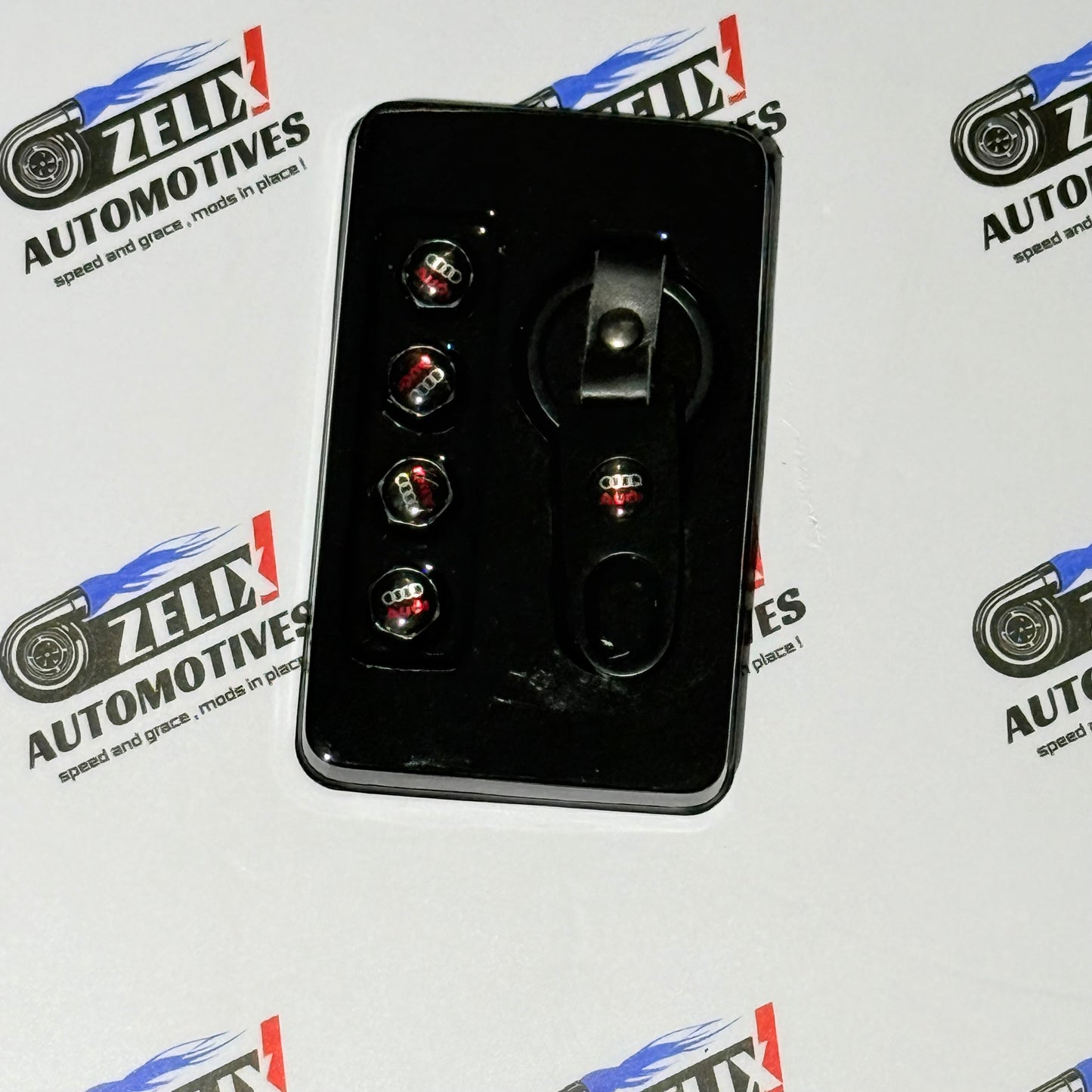 Air Valve Caps Set of 4 with Keychain | Brand Logo Design