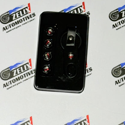 Air Valve Caps Set of 4 with Keychain | Brand Logo Design