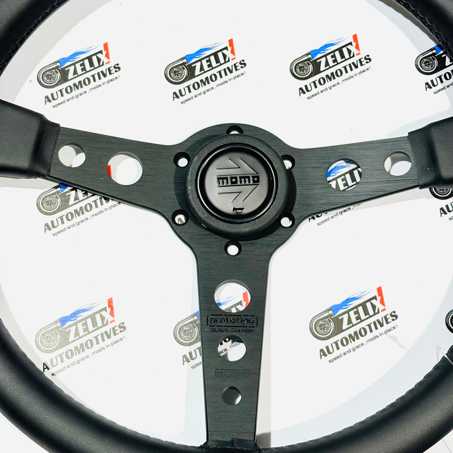 MOMO PROTOTIPO-Black Edition Flat Steering Wheel | Aftermarket JDM-style (Leather/Alcantara Finish)