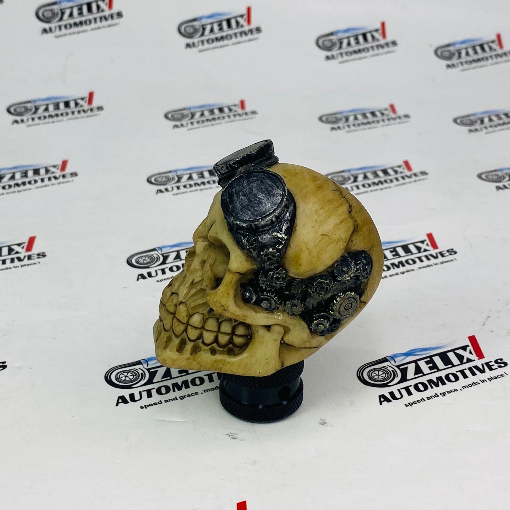 skull gear knob with aviator goggles 