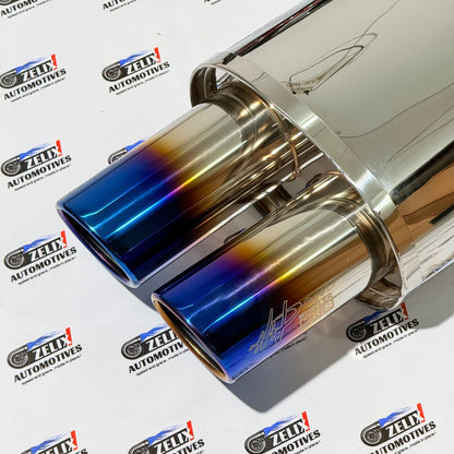 HKS  Dual Tip Exhaust Muffler | Aftermarket Burnt Finish | Universal Fit