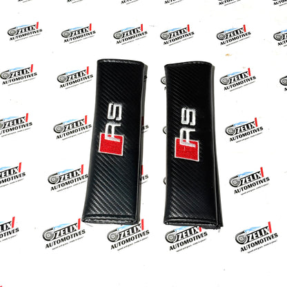 Carbon Fiber Finish Shoulder Pads | Universal Aftermarket Seat Belt Cushion (Pair)