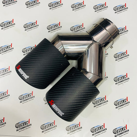 Akrapovic Style Dual Exhaust Tip –|Glossy Carbon Fiber Finish (Universal Fit) (74-79mm)