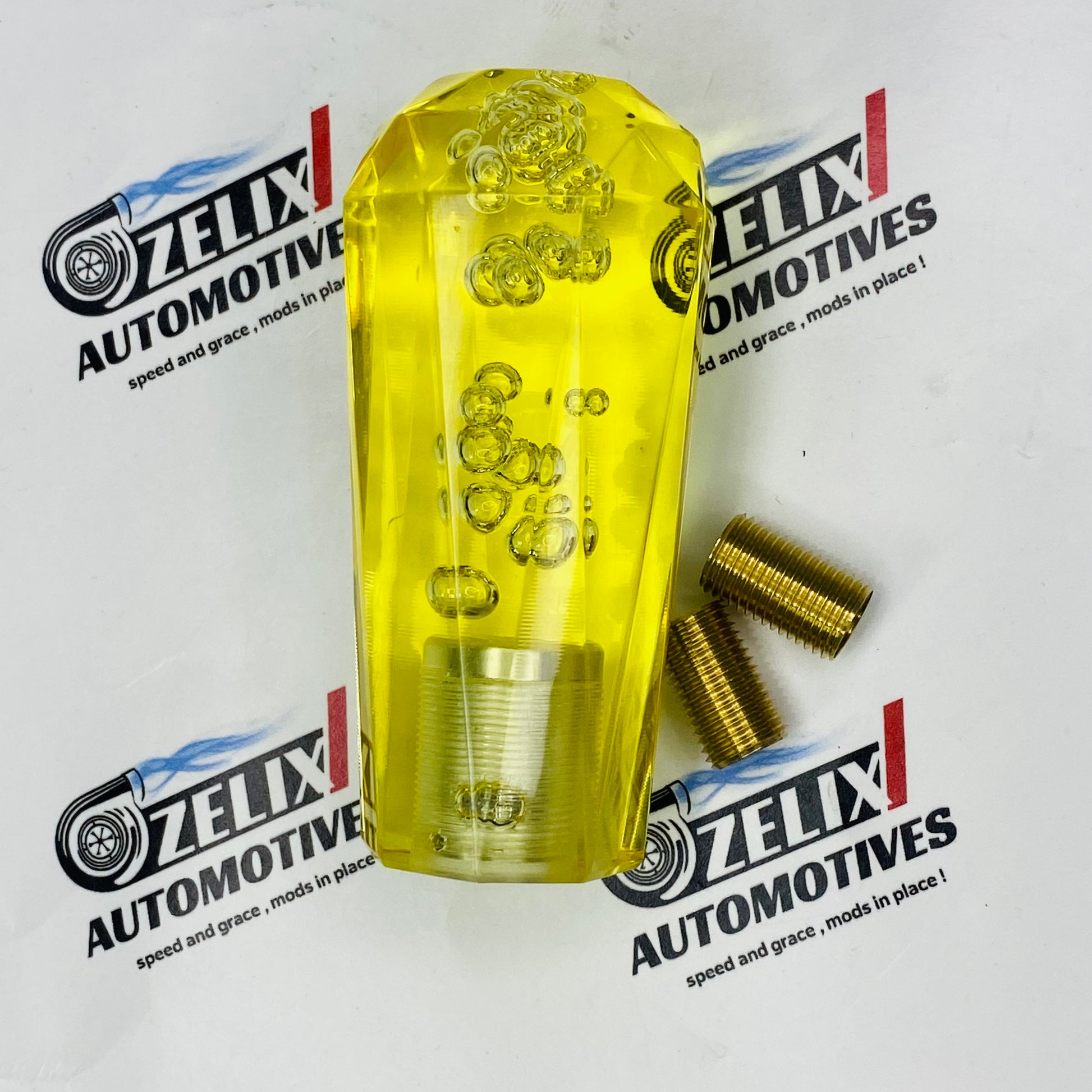 Vibrant Yellow Crystal Bubble Shift Knob – Stylish Interior Car Accessory