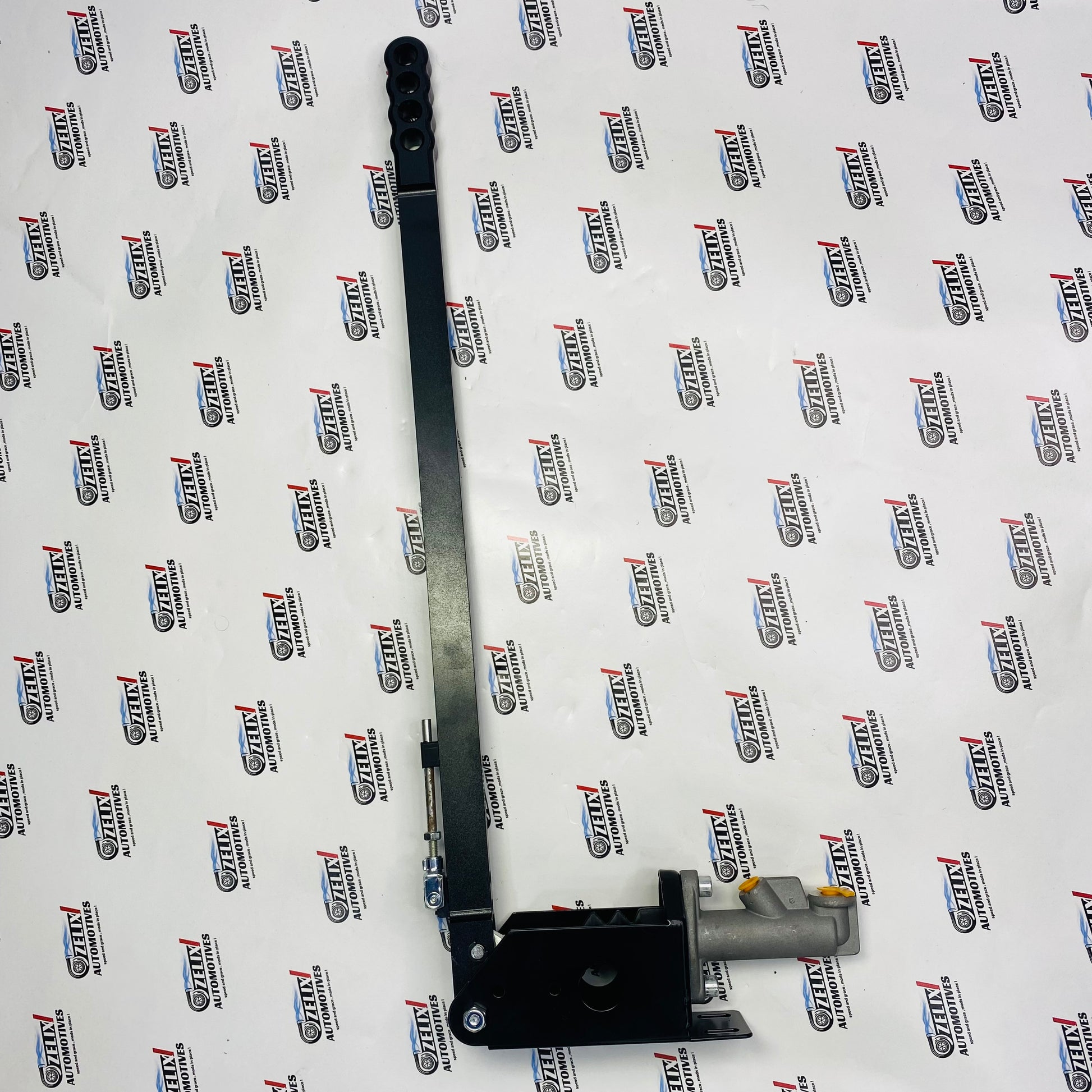 Black Shadow Hydro hydraulic handbrake with long vertical handle and master cylinder for aftermarket drift and motorsport performance.