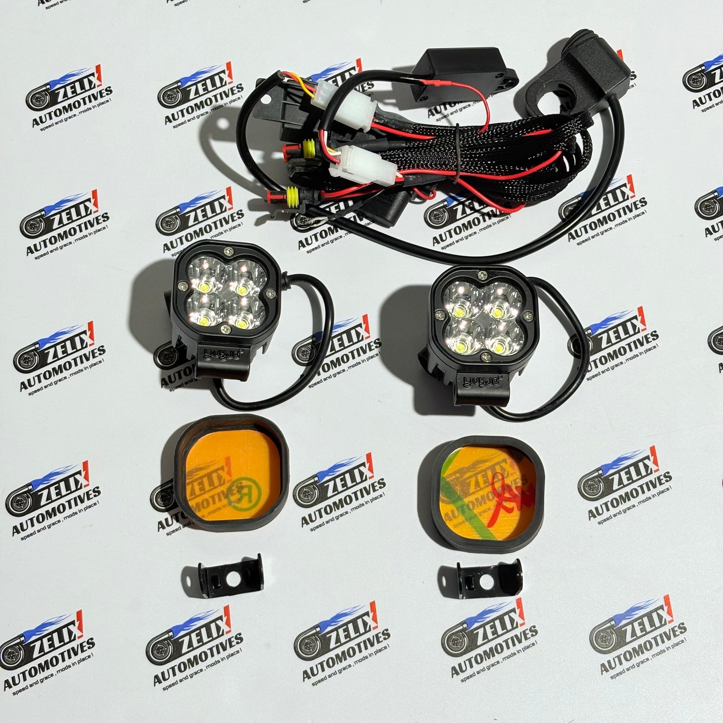 HJG 4-Lens Mini Auxiliary LED Light | Aftermarket Lights Comes yellow Cover