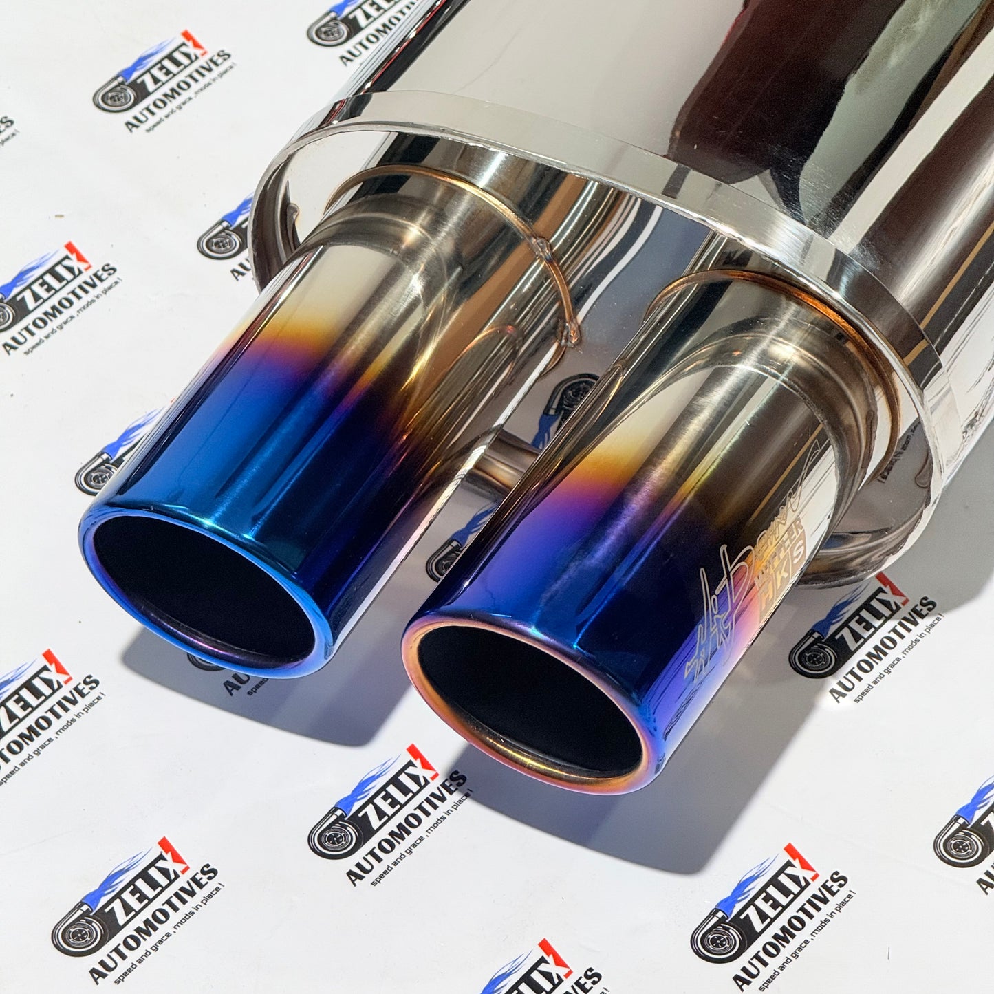 HKS  Dual Tip Exhaust Muffler | Aftermarket Burnt Finish | Universal Fit