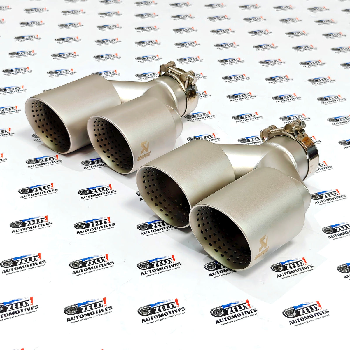Akrapovic Dual Exhaust Tips Satin Gold Finish | Perforated Core