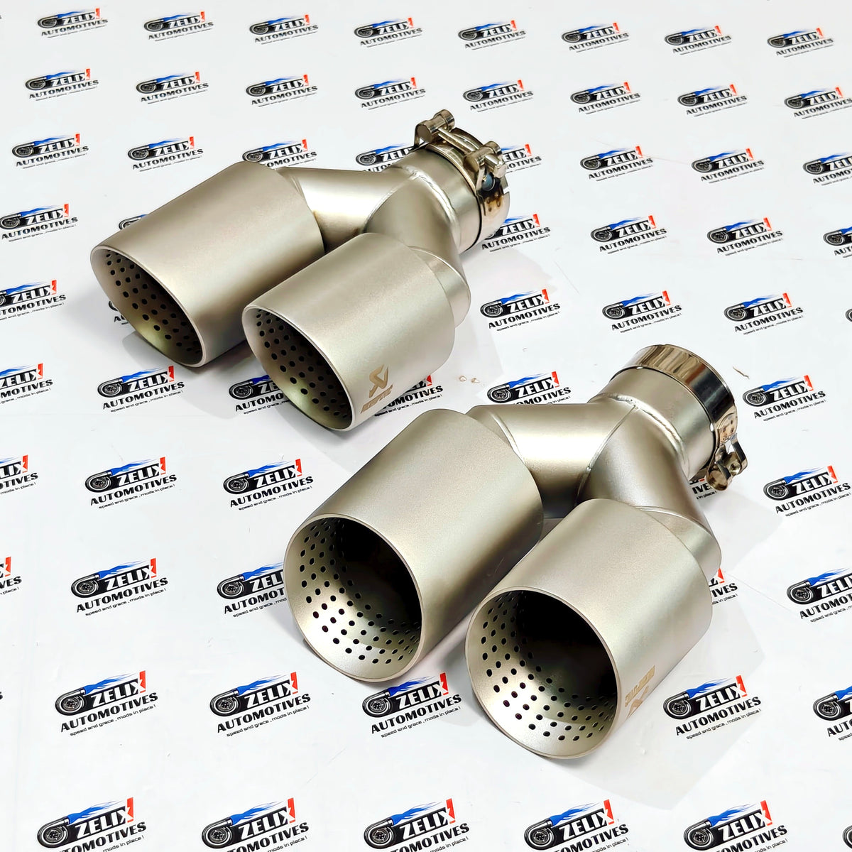 Akrapovic Dual Exhaust Tips Satin Gold Finish | Perforated Core