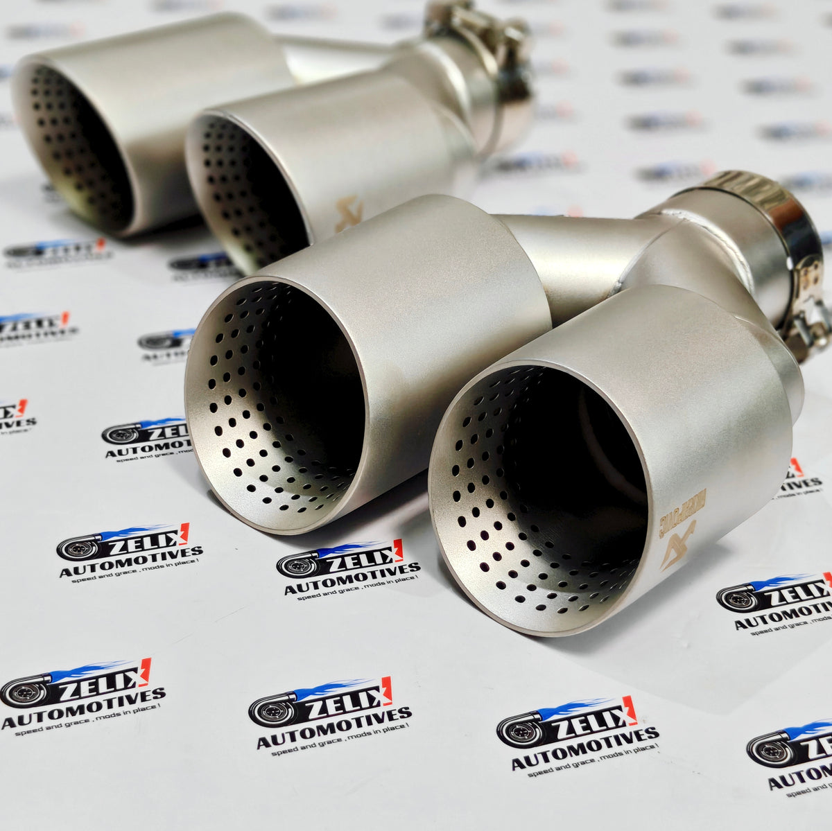 Akrapovic Dual Exhaust Tips Satin Gold Finish | Perforated Core