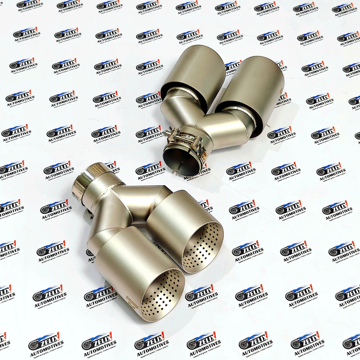 Akrapovic Dual Exhaust Tips Satin Gold Finish | Perforated Core