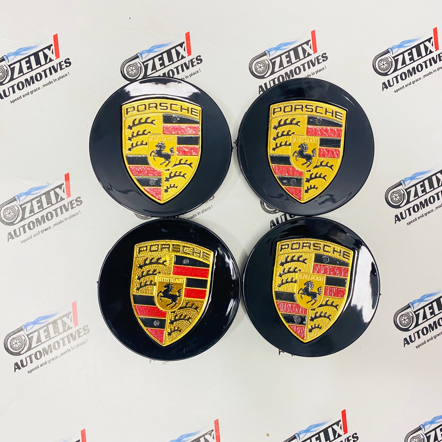 Porsche Wheel Center Caps | OEM-Style and Black Premium  Set of-4