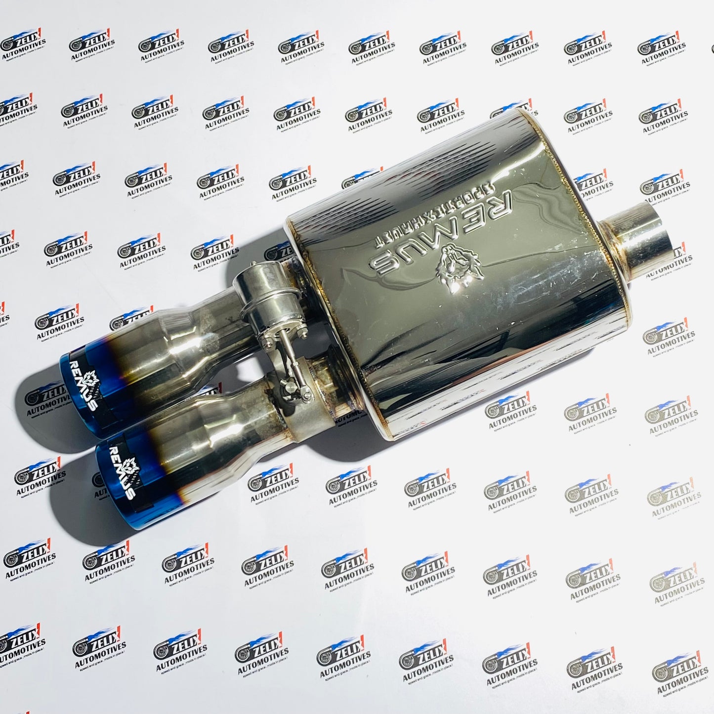 Remus Valvetronic Short Can Exhaust Muffler | Dual Burnt Blue Tips