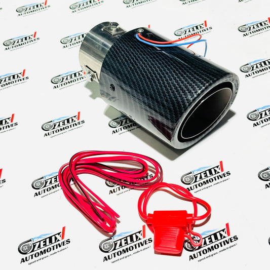 Exhaust Tip Sporty Carbon-Fiber Style finish with LED Glow Effect | Single Outlet with Red,Blue Illumination