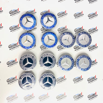 Mercedes-Benz Wheel Center Caps – Black, Blue & Light Blue (Set of 4)
