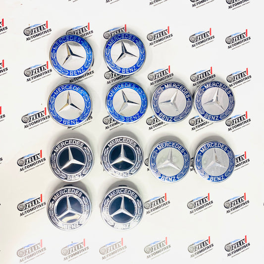 Mercedes-Benz Wheel Center Caps – Black, Blue & Light Blue (Set of 4)