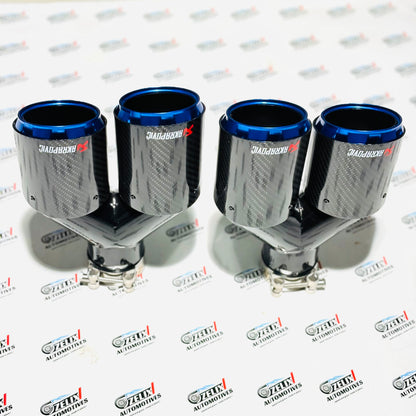 Akrapovic Dual Exhaust Tip | Blue Outlet Design with Carbon Fiber Finish