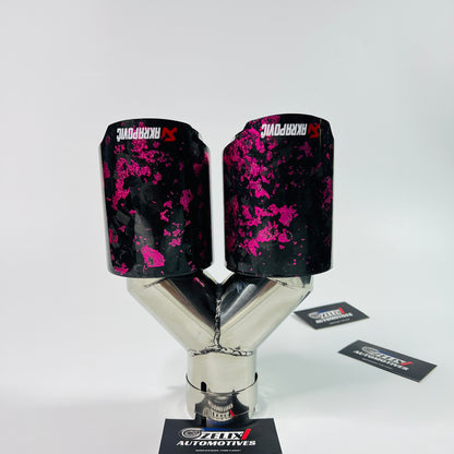 Close-up showcasing the intricate pink forged carbon weave and gloss coating