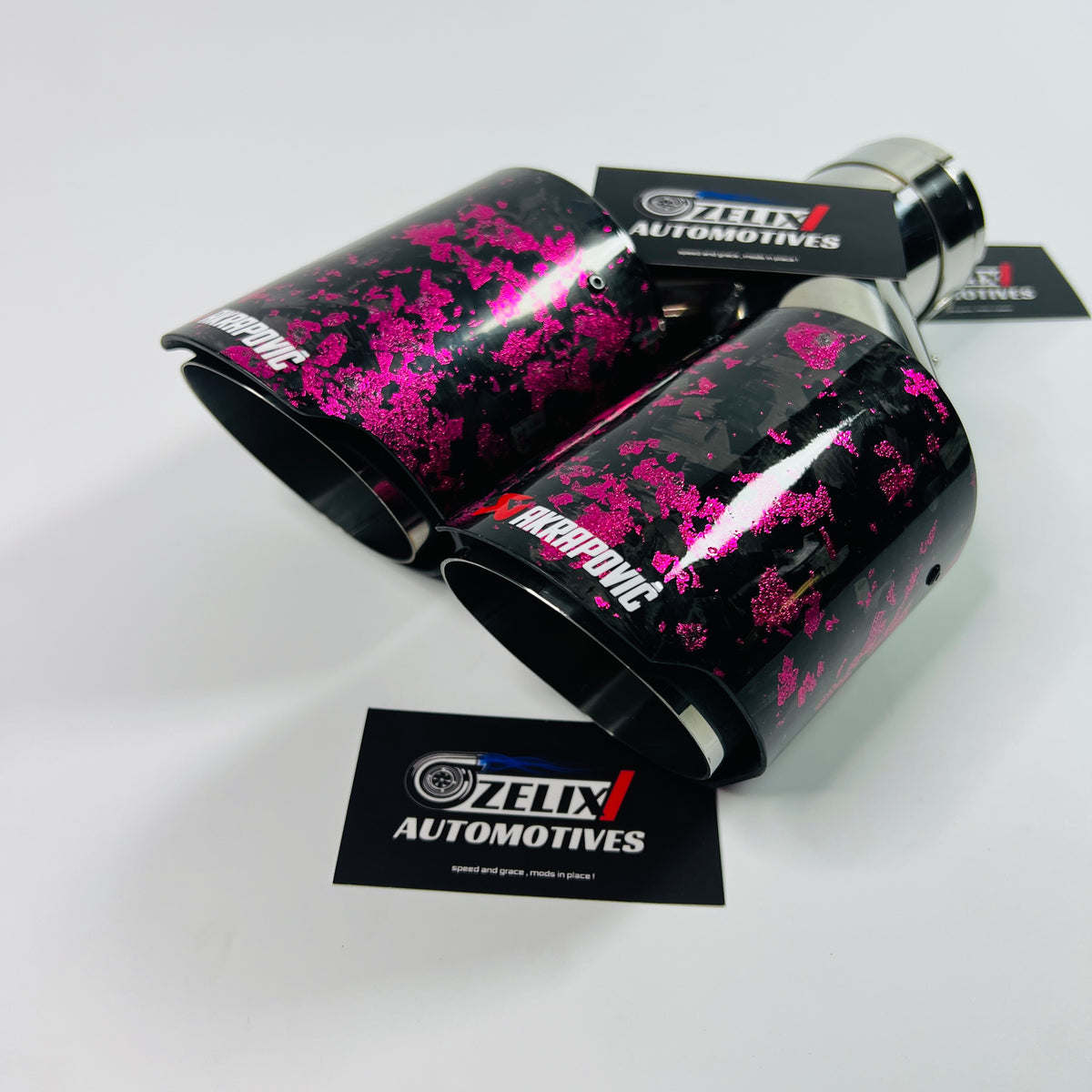 Pink Forgery Akrapovic Pink Forged Carbon Dual Exhaust Tip | Universal Clamp-On ...