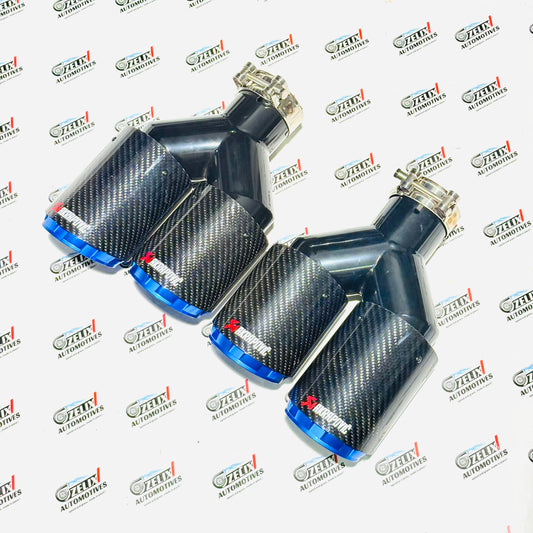 Akrapovic Dual Exhaust Tip | Blue Outlet Design with Carbon Fiber Finish