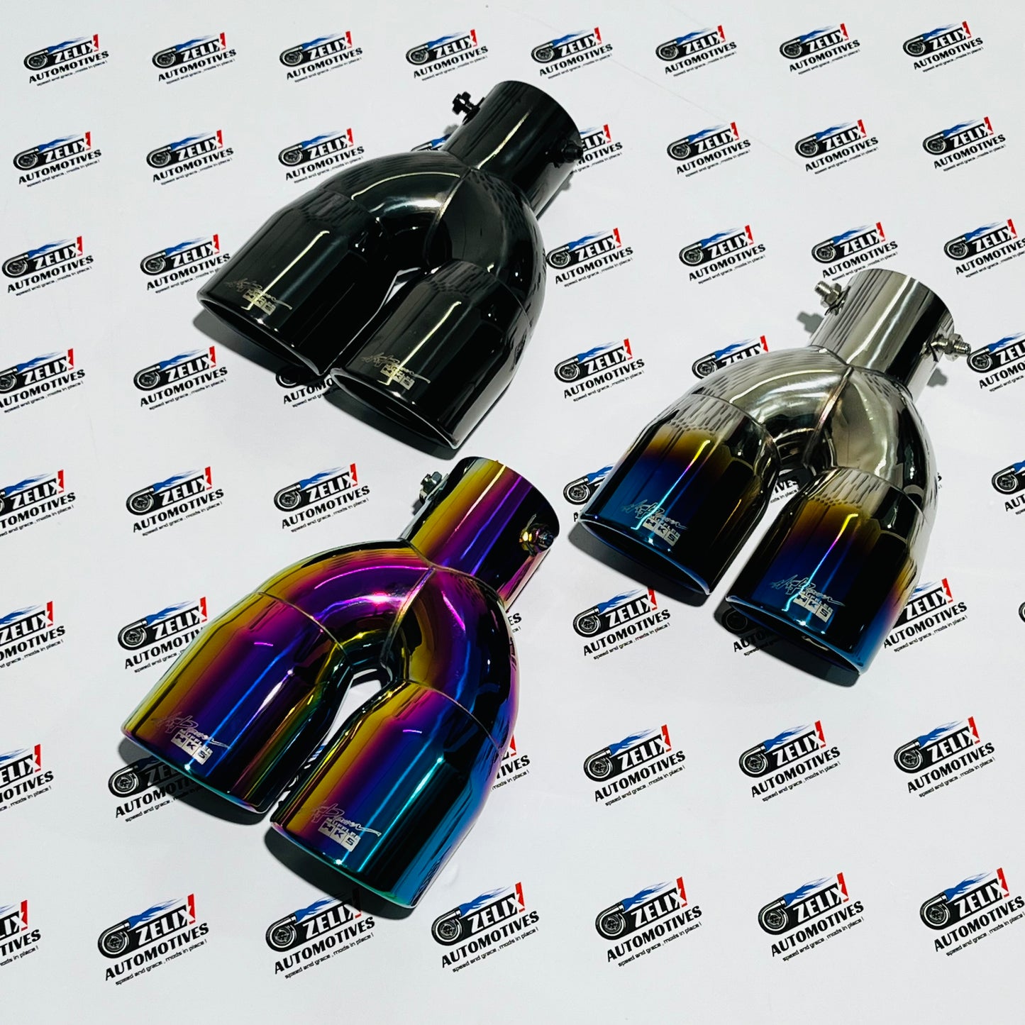 HKS Dual Exhaust Performance Muffler Tips | Burnt,Rainbow and Glossy Black Finish