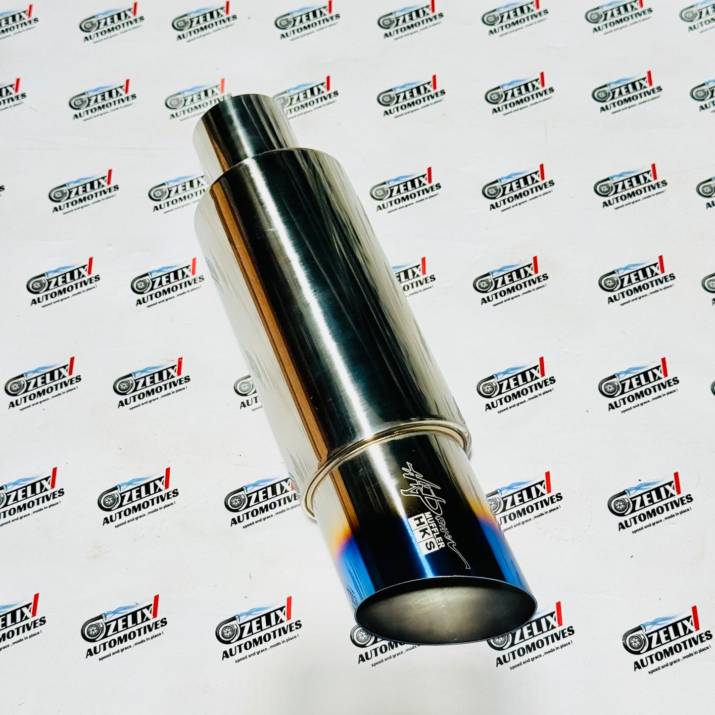 HKS Single Tip Exhaust Muffler | Premium Stainless Steel with Burnt Blue Finish