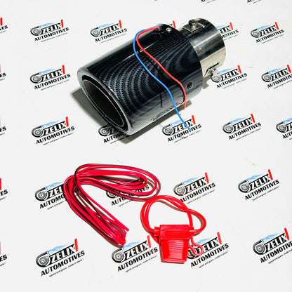 Exhaust Tip Sporty Carbon-Fiber Style finish with LED Glow Effect | Single Outlet with Red,Blue Illumination