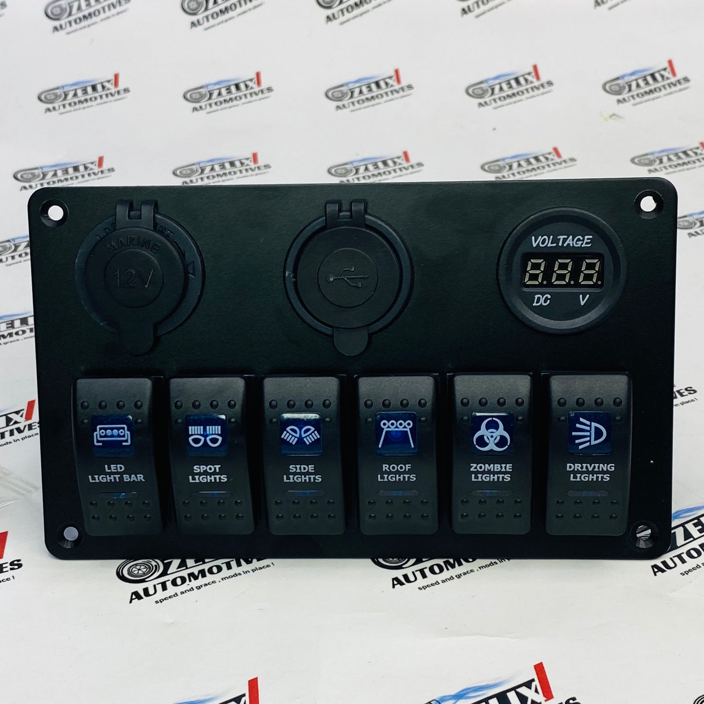 6 gang switch panel with USB, lighter port and voltmeter