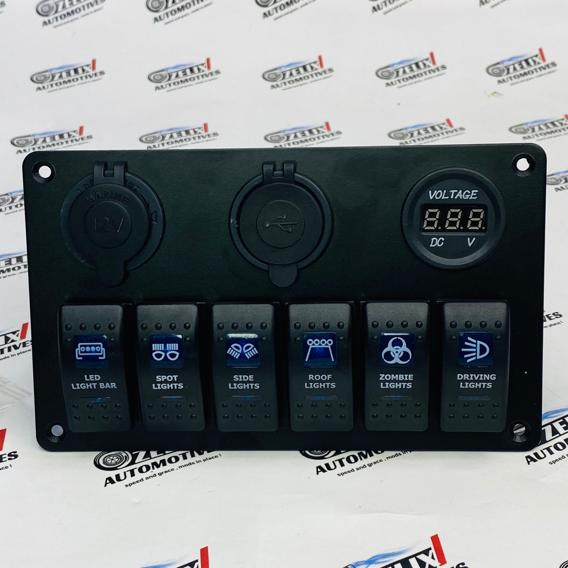 6 gang switch panel with USB, lighter port and voltmeter