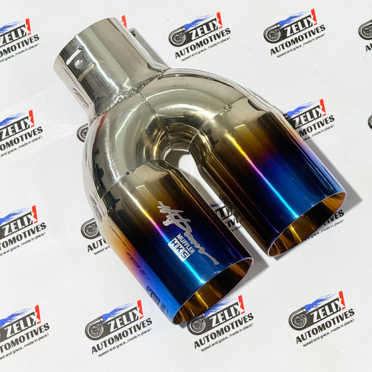 HKS Dual  Exhaust  Tip | Aftermarket Stainless Steel Burnt Blue Finish | Universal Fit