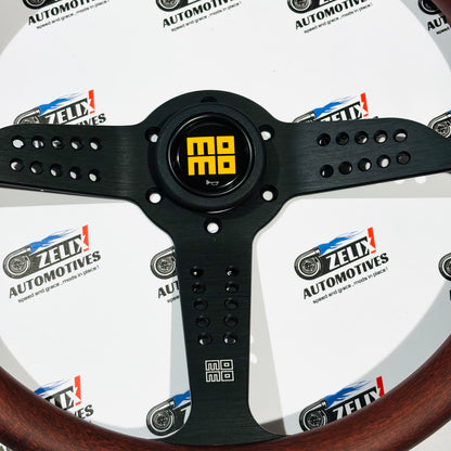 MOMO JDM-Style Wooden Finish Flat Steering Wheel | Universal Fit