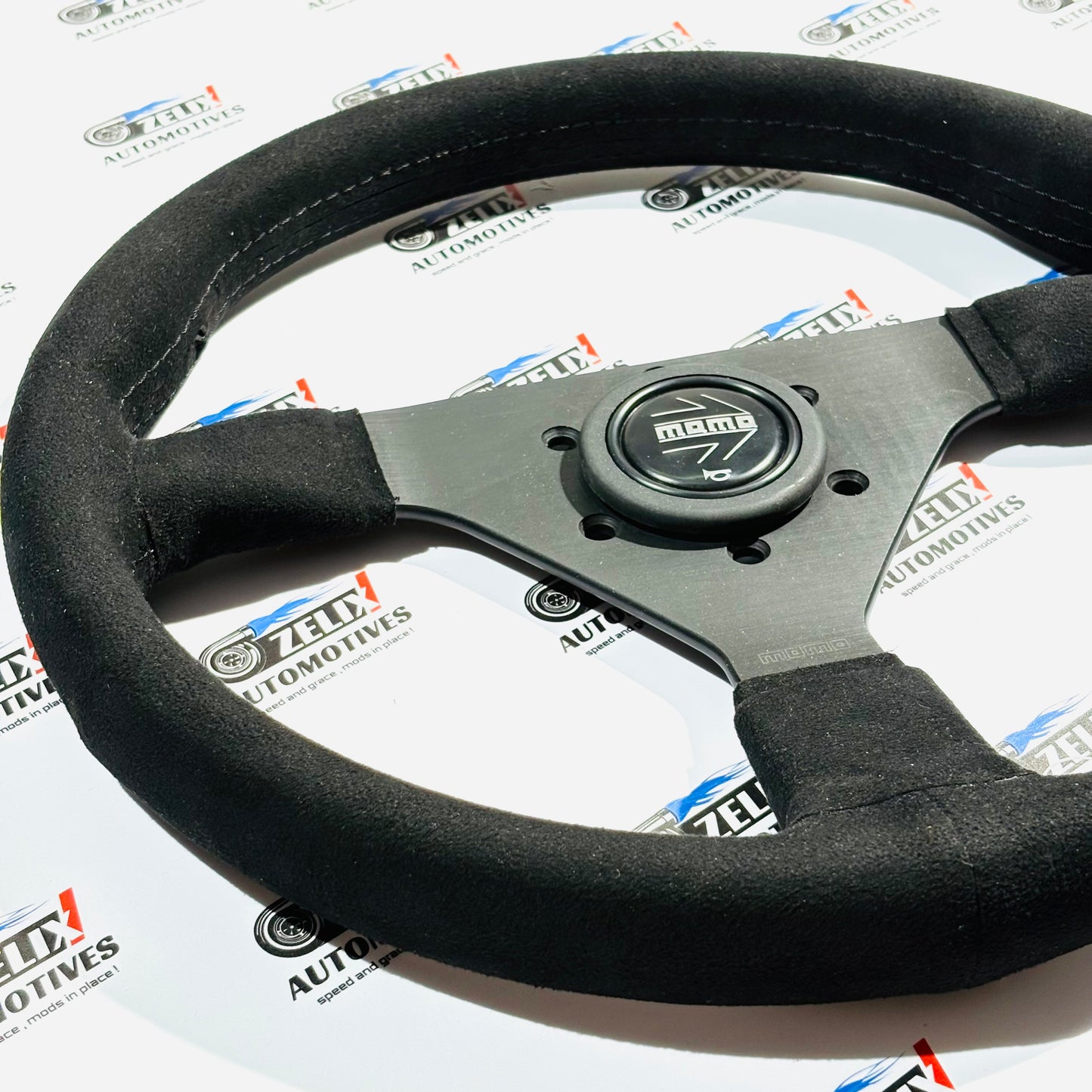 MOMO Full Black Flat Steering Wheel | Leather Finish Design