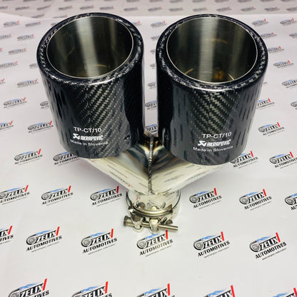 Akrapovic Style Dual Exhaust Tip –|Glossy Carbon Fiber Finish (Universal Fit) (74-79mm)