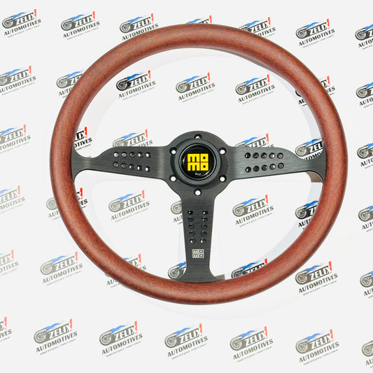 MOMO JDM-Style Wooden Finish Flat Steering Wheel | Universal Fit