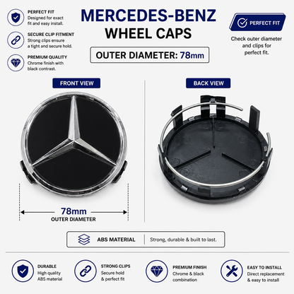 Mercedes-Benz Wheel Caps Outer Diameter 78 mm