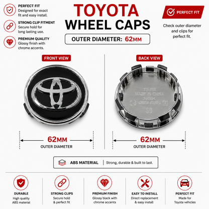 Toyota Wheel Caps Set of 4 | Outer Diameter 62-mm