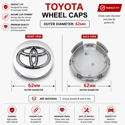 Toyota Wheel Caps Set of 4 | Outer Diameter 62-mm