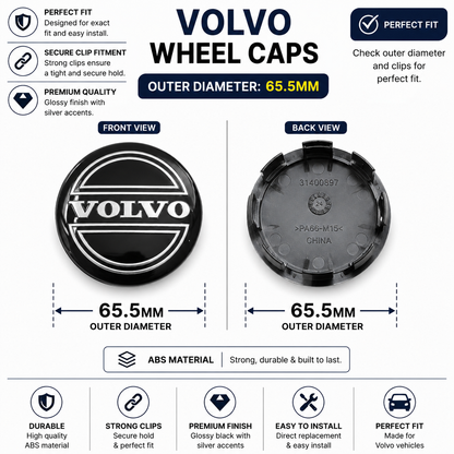 VOLVO Wheel Caps Set of 4 | Outer Diameter 65.5-mm
