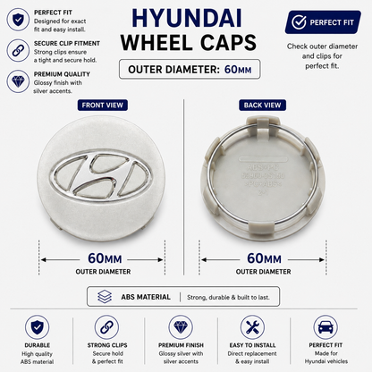 Hyundai Wheel Caps | Outer Diameter 60-mm