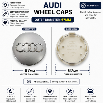 Audi Wheel Caps OEM-Design | Outer Diameter 67-mm