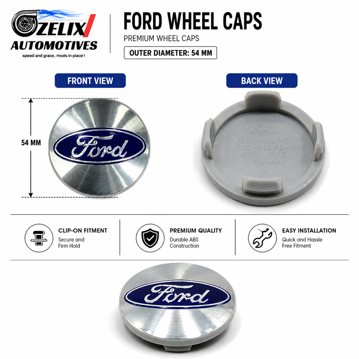 Ford Wheel Center Caps | Outer Diameter (54 mm)