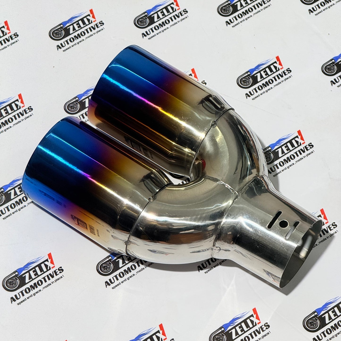 HKS Dual  Exhaust  Tip | Aftermarket Stainless Steel Burnt Blue Finish | Universal Fit