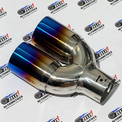 HKS Dual  Exhaust  Tip | Aftermarket Stainless Steel Burnt Blue Finish | Universal Fit