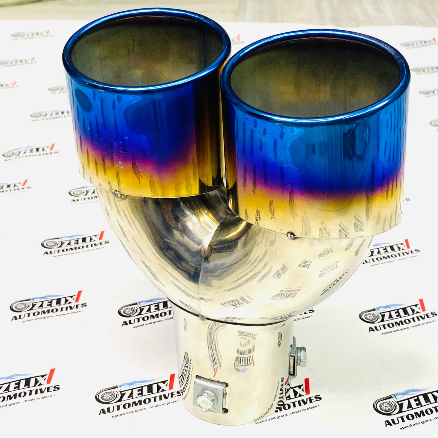 stainless steel burnt finish HKS dual exhaust tip 