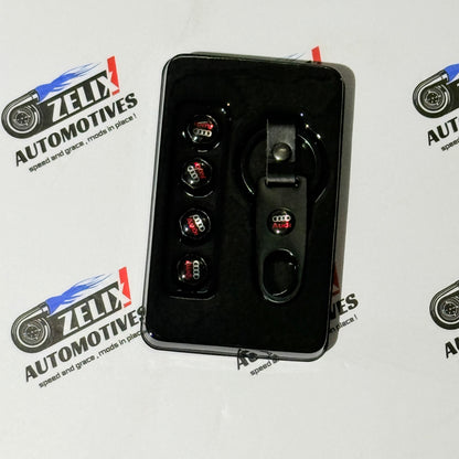 Air Valve Caps Set of 4 with Keychain | Brand Logo Design